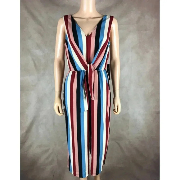 AS YOU WISH Pastel Striped Crop Length Jumpsuit NWT MEDIUM - Picture 2 of 7